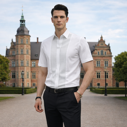 Herren Hemd mit Knopfleiste – Umgeschlagene Ärmel Lockere Passform