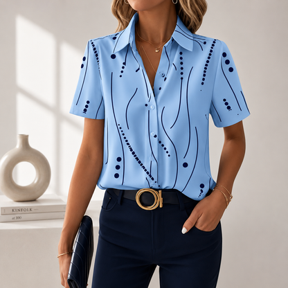 Damenbluse mit Abstraktem Muster und Knopfleiste
