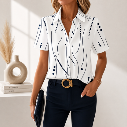 Damenbluse mit Abstraktem Muster und Knopfleiste