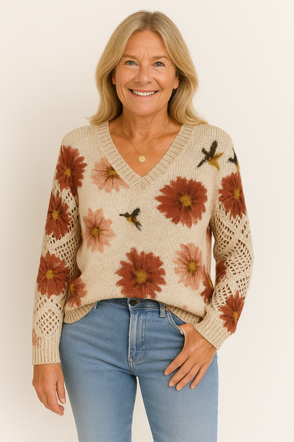 Damen Pullover Mit Durchbrochenen Ärmeln Und Weicher Struktur