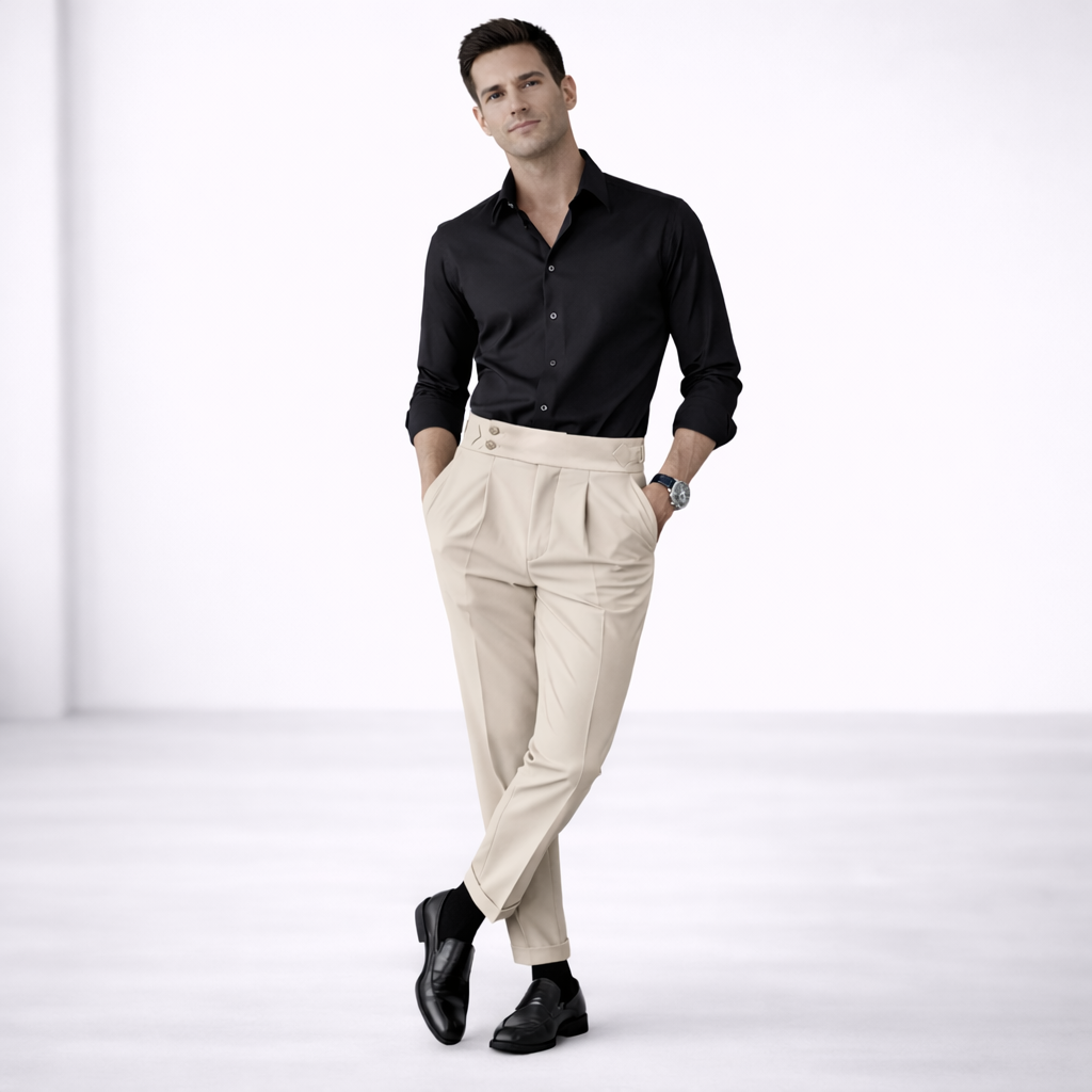 Herren Business Hose mit Hohem Bund – Gerades Bein Normale Passform