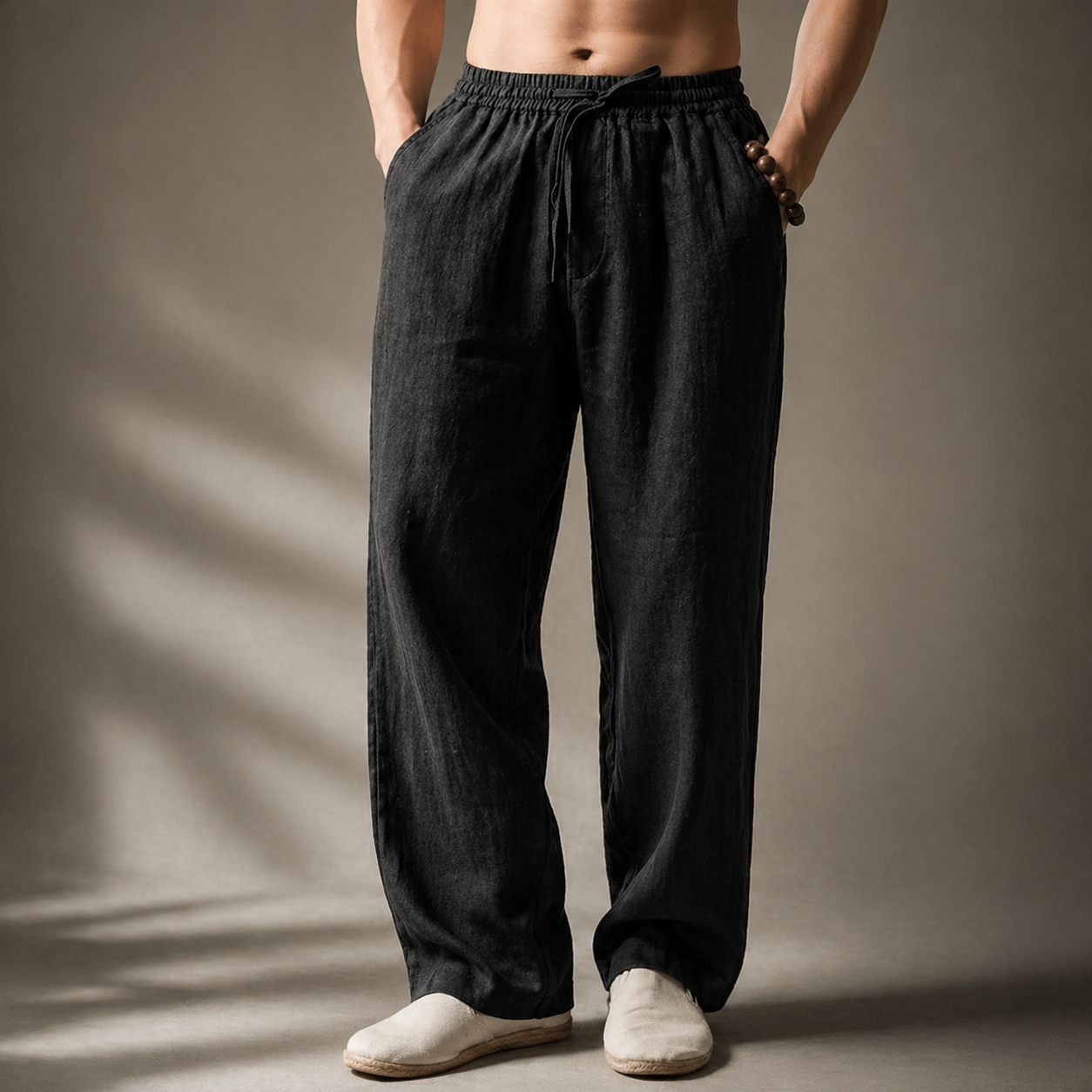 Herren Hose mit Geradem Bein – Kordelzug Lockerer Schnitt