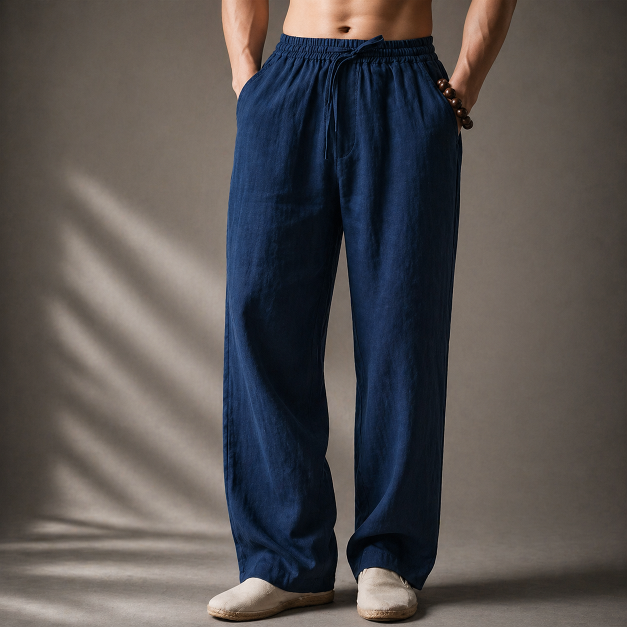 Herren Hose mit Geradem Bein – Kordelzug Lockerer Schnitt
