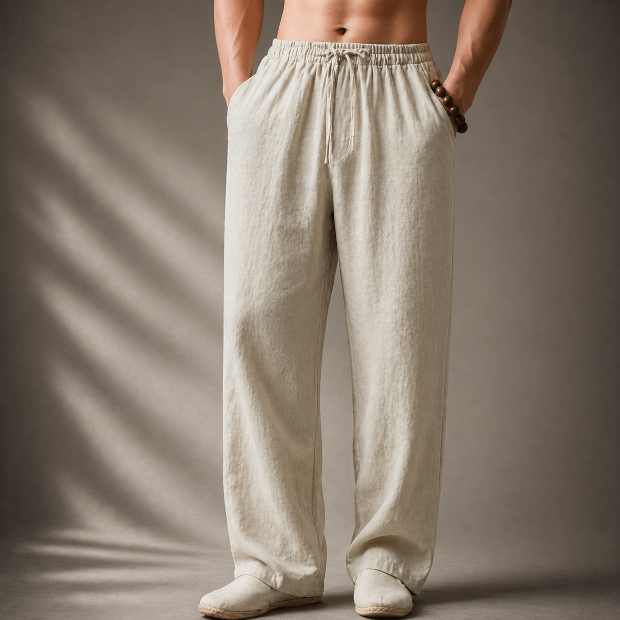 Herren Hose mit Geradem Bein – Kordelzug Lockerer Schnitt