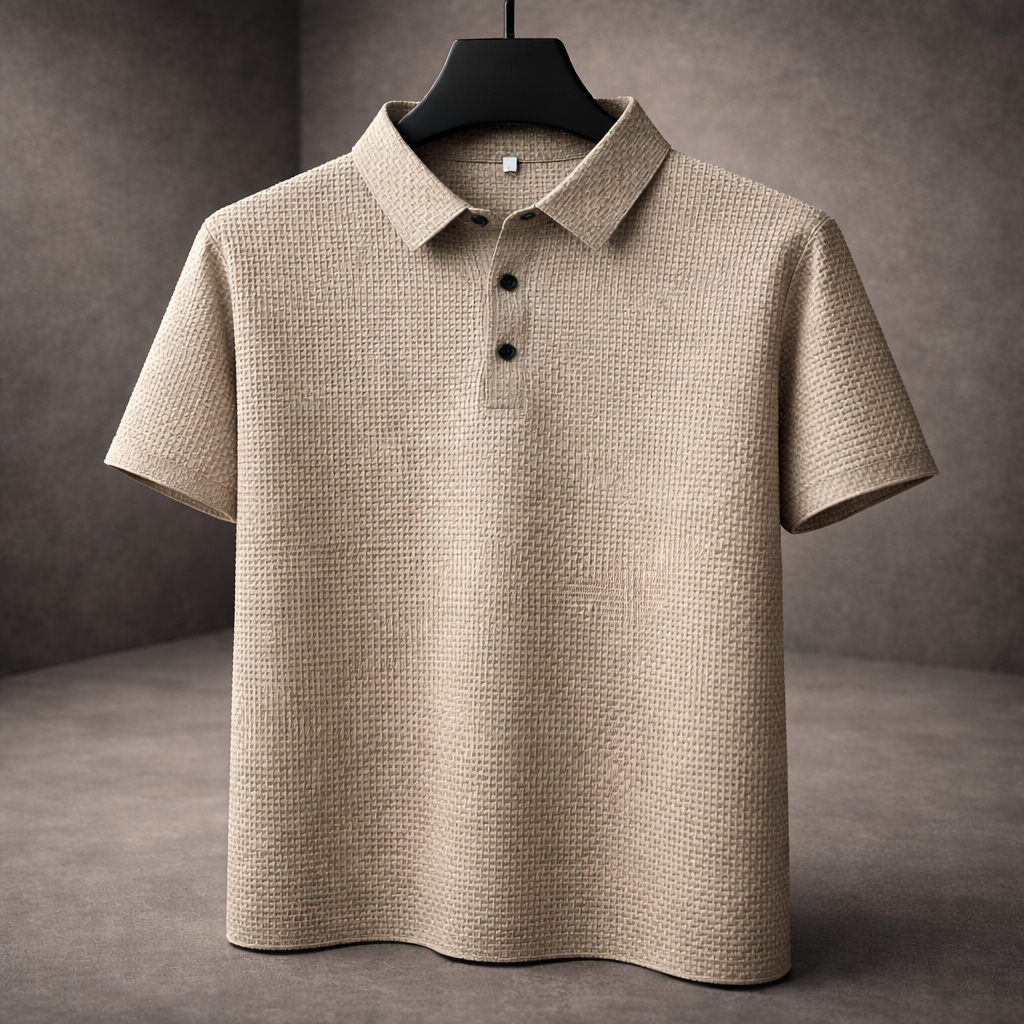 Herren-Poloshirt Kurzarm mit Korbgeflecht-Struktur und Kragen