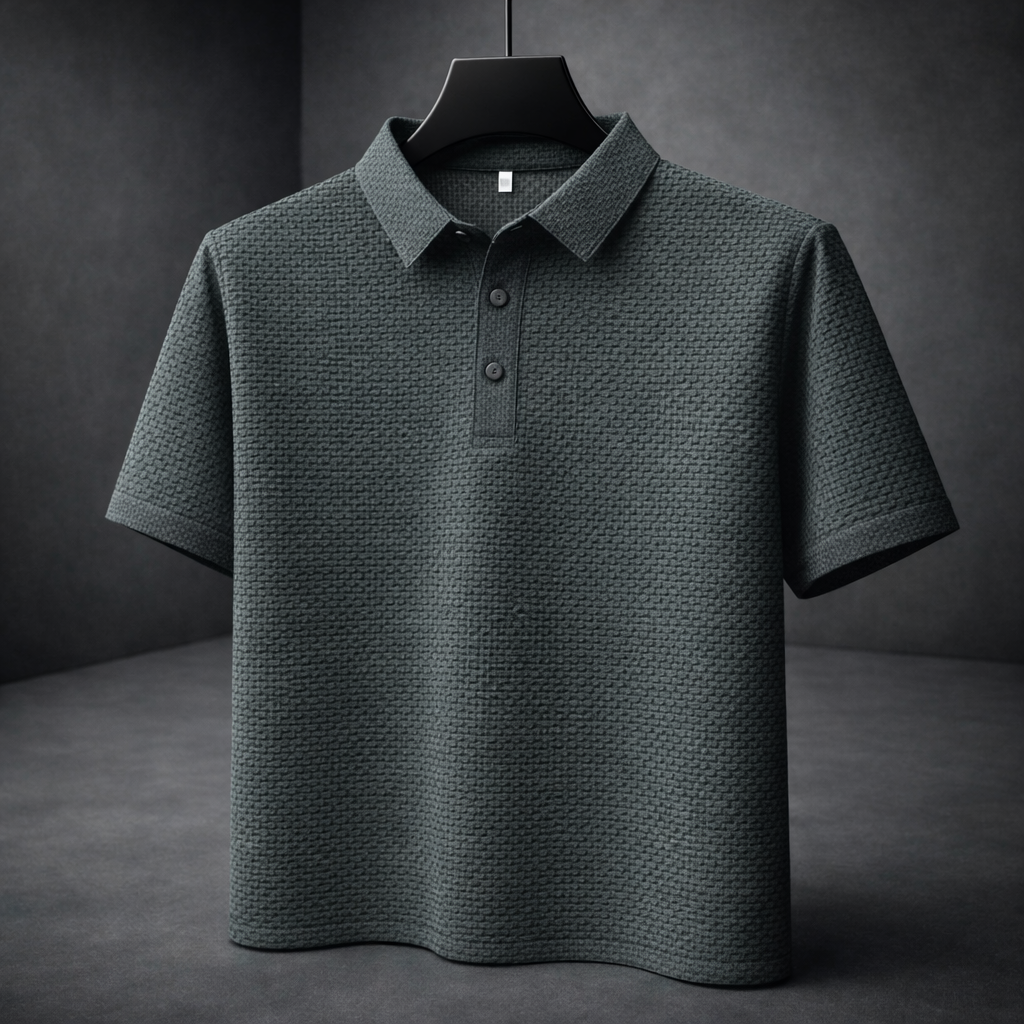 Herren-Poloshirt Kurzarm mit Korbgeflecht-Struktur und Kragen