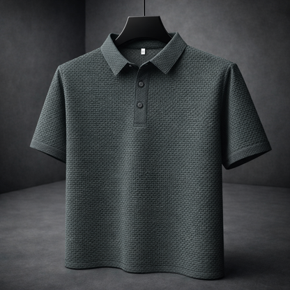 Herren-Poloshirt Kurzarm mit Korbgeflecht-Struktur und Kragen