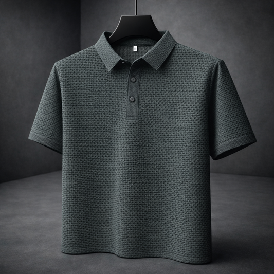 Herren-Poloshirt Kurzarm mit Korbgeflecht-Struktur und Kragen