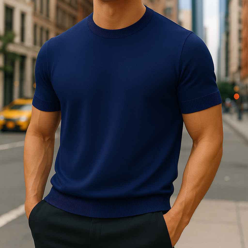 Herren T-Shirt mit Rundhalsausschnitt – Tailored Fit Gerippte Abschlüsse