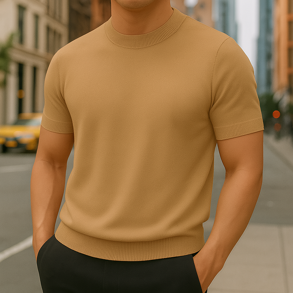 Herren T-Shirt mit Rundhalsausschnitt – Tailored Fit Gerippte Abschlüsse