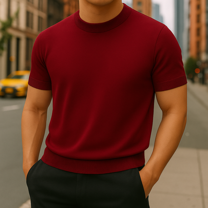 Herren T-Shirt mit Rundhalsausschnitt – Tailored Fit Gerippte Abschlüsse