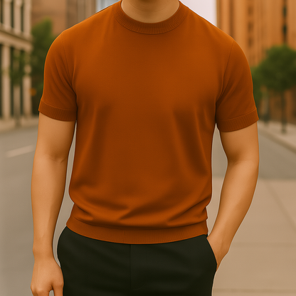 Herren T-Shirt mit Rundhalsausschnitt – Tailored Fit Gerippte Abschlüsse