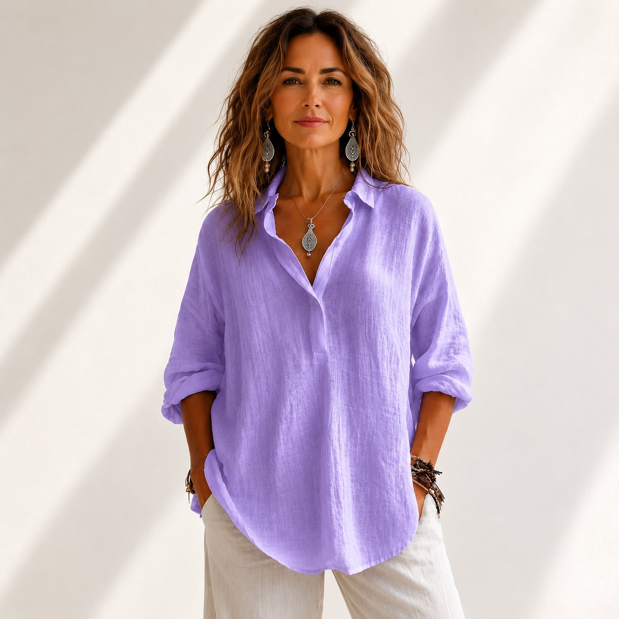 Damen Bluse mit Knopfleiste und Lockerem Schnitt