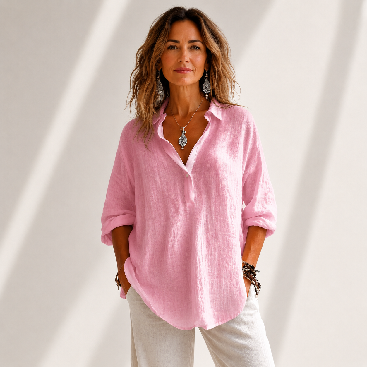 Damen Bluse mit Knopfleiste und Lockerem Schnitt