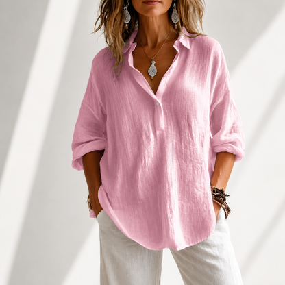 Damen Bluse mit Knopfleiste und Lockerem Schnitt