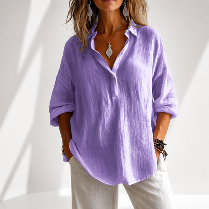 Damen Bluse mit Knopfleiste und Lockerem Schnitt
