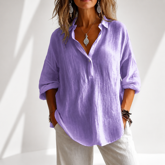 Damen Bluse mit Knopfleiste und Lockerem Schnitt