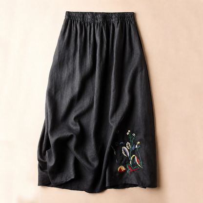 Damen Midirock mit Elastischem Bund und Stickerei