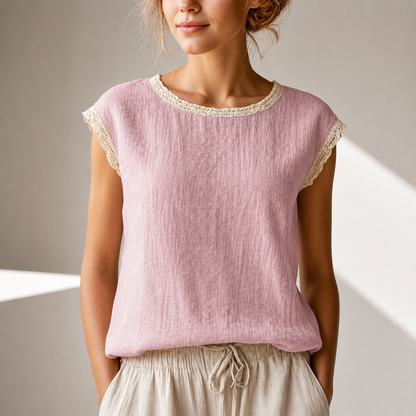 Damen Bluse mit Spitzenbesatz – Lockerer Schnitt