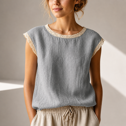 Damen Bluse mit Spitzenbesatz – Lockerer Schnitt