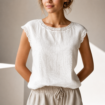 Damen Bluse mit Spitzenbesatz – Lockerer Schnitt
