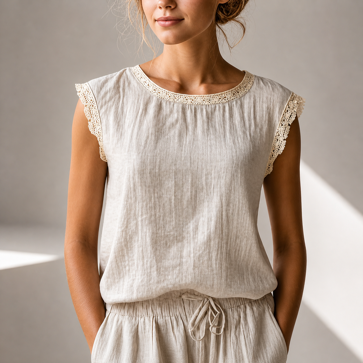Damen Bluse mit Spitzenbesatz – Lockerer Schnitt