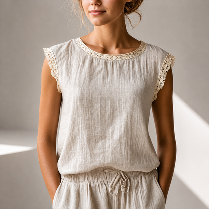 Damen Bluse mit Spitzenbesatz – Lockerer Schnitt