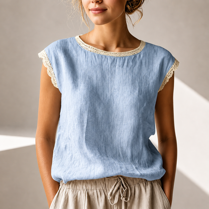Damen Bluse mit Spitzenbesatz – Lockerer Schnitt