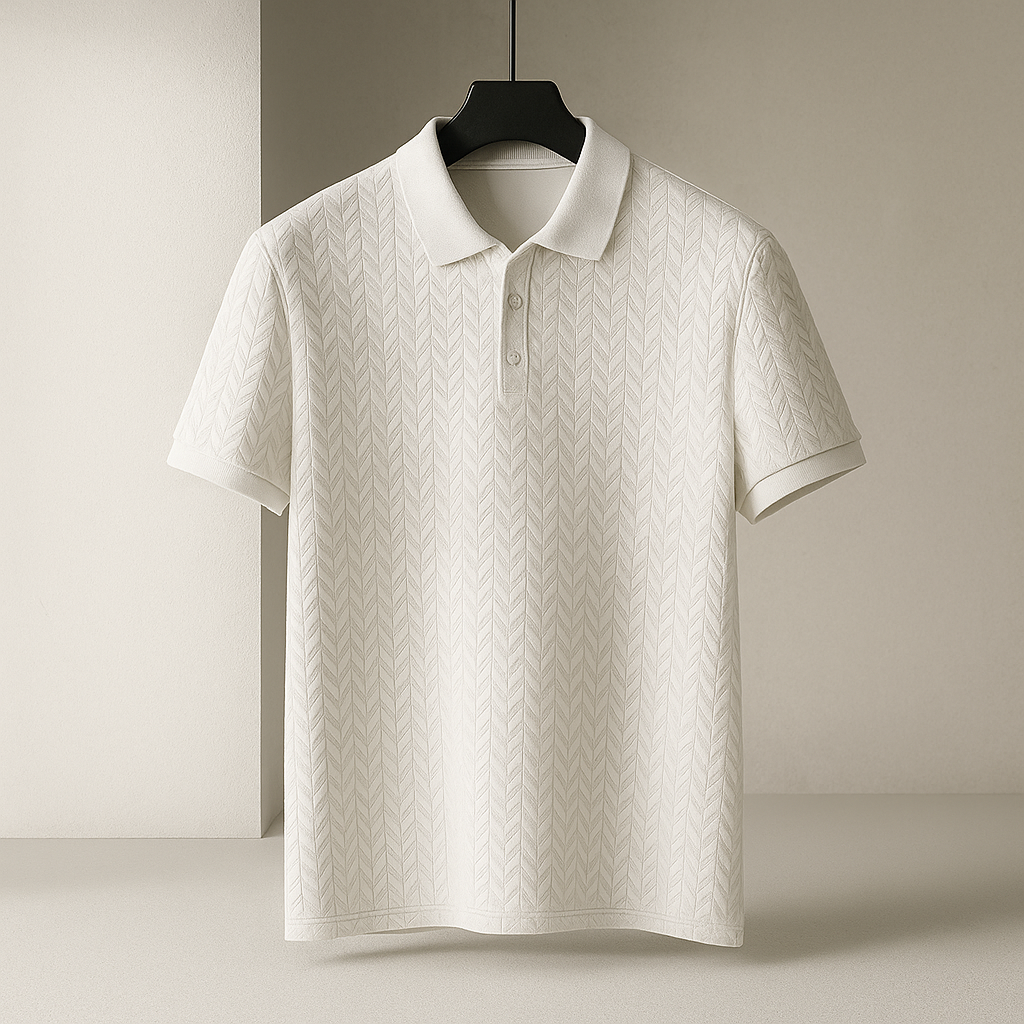 Men's Short-Sleeve Polo Shirt with Texture – Herringbone Pattern