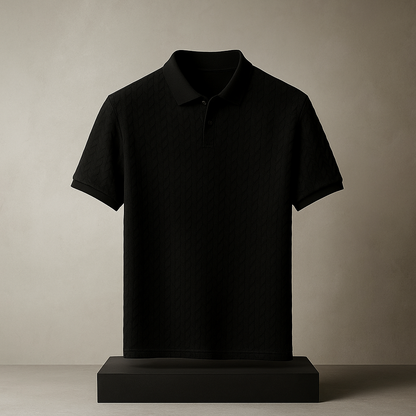 Men's Short-Sleeve Polo Shirt with Texture – Herringbone Pattern