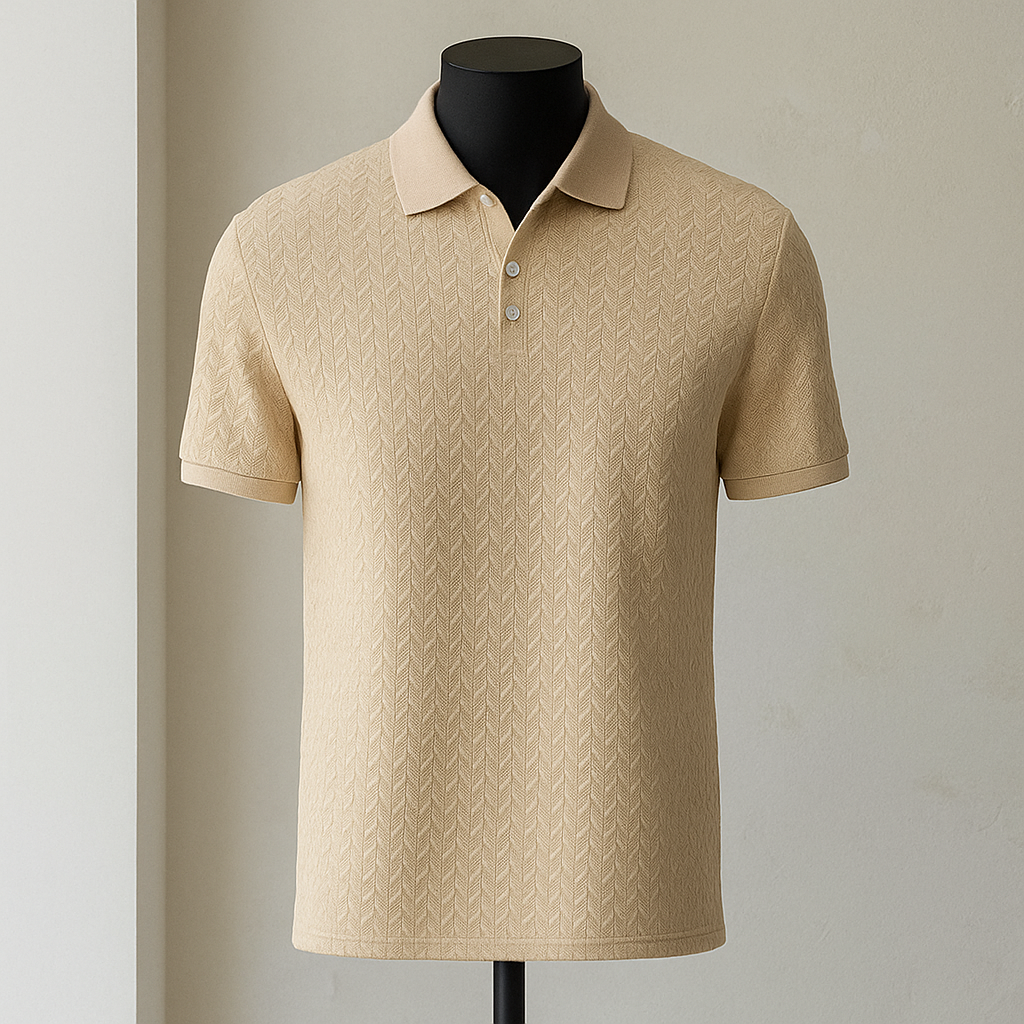 Men's Short-Sleeve Polo Shirt with Texture – Herringbone Pattern