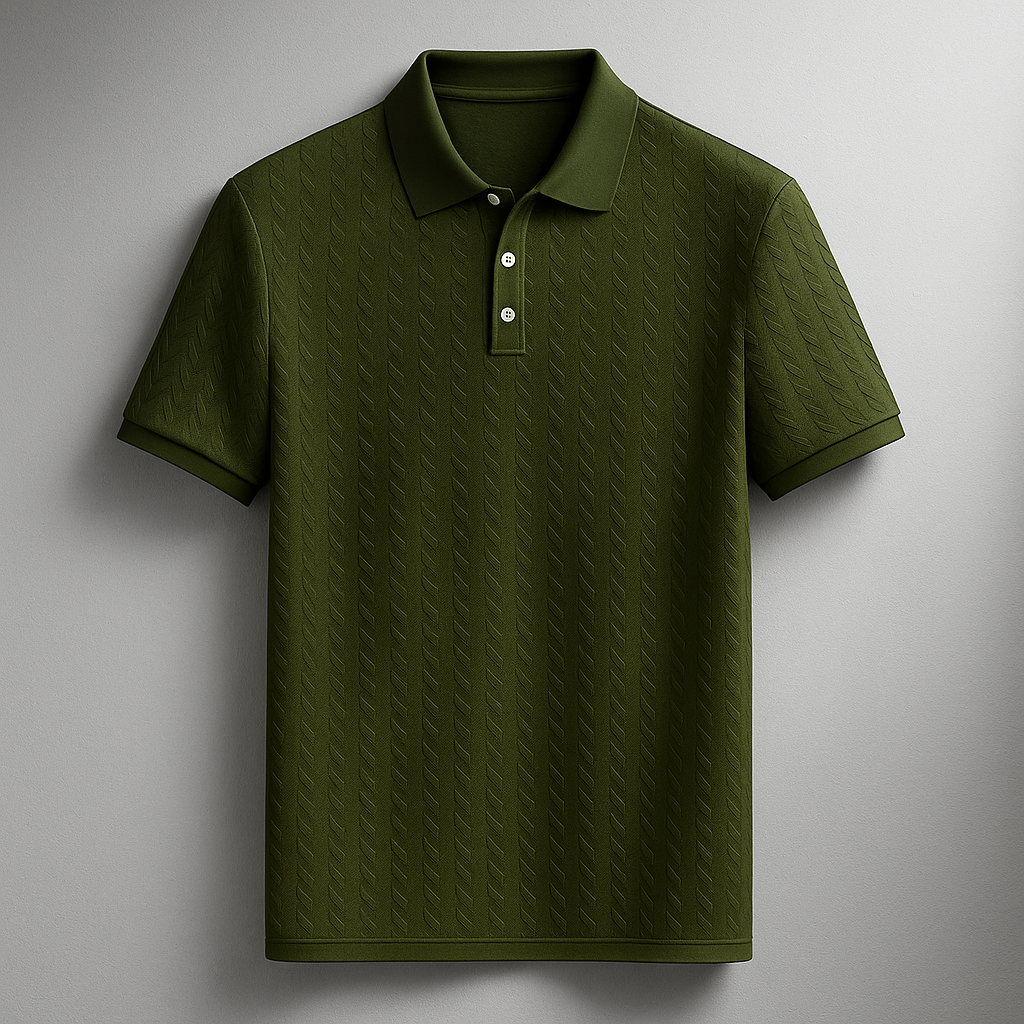 Men's Short-Sleeve Polo Shirt with Texture – Herringbone Pattern