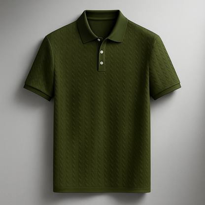 Men's Short-Sleeve Polo Shirt with Texture – Herringbone Pattern