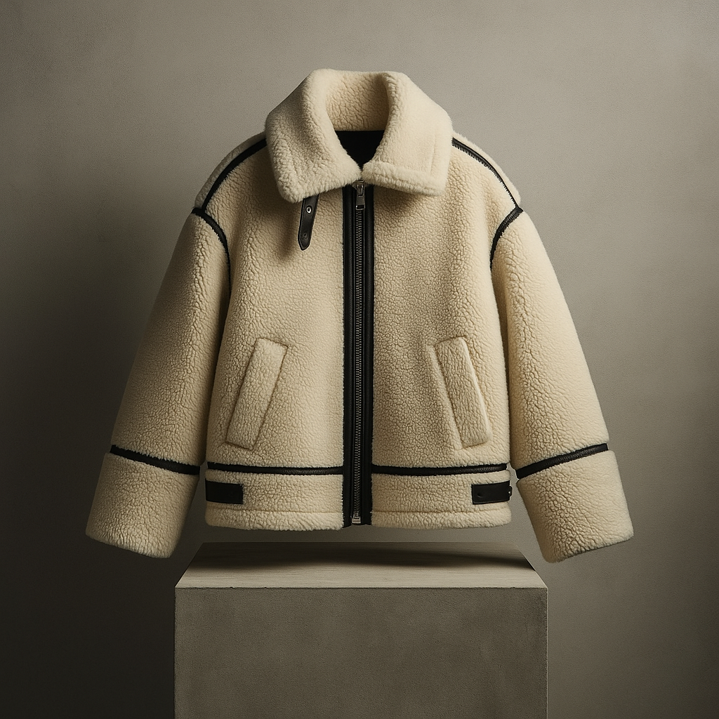 Damen Teddyjacke Sherpa Struktur Kontrastdetails – Warm und Vielseitig