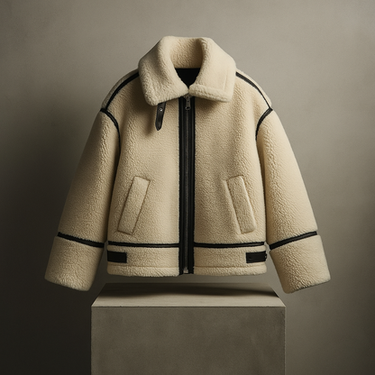 Damen Teddyjacke Sherpa Struktur Kontrastdetails – Warm und Vielseitig