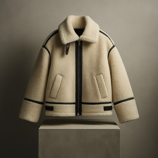 Damen Teddyjacke Sherpa Struktur Kontrastdetails – Warm und Vielseitig