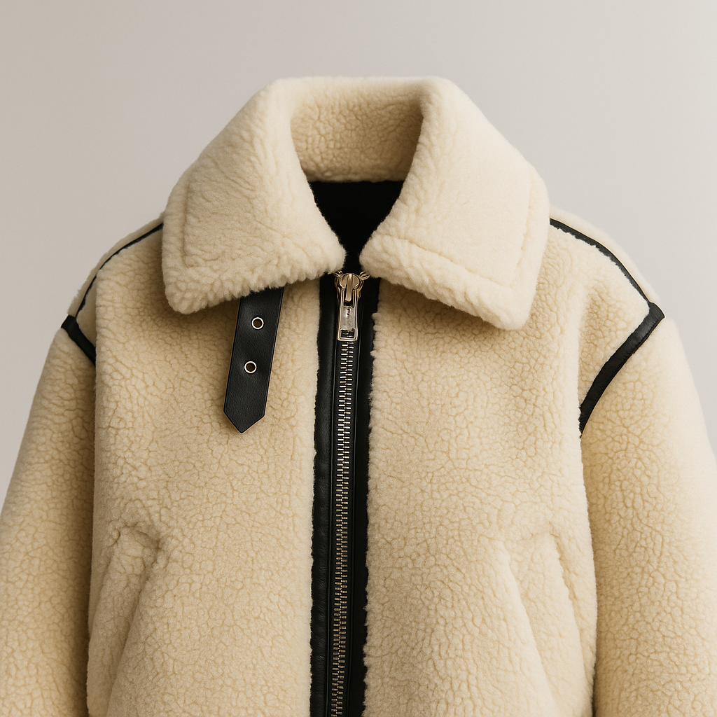 Damen Teddyjacke Sherpa Struktur Kontrastdetails – Warm und Vielseitig