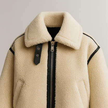 Damen Teddyjacke Sherpa Struktur Kontrastdetails – Warm und Vielseitig