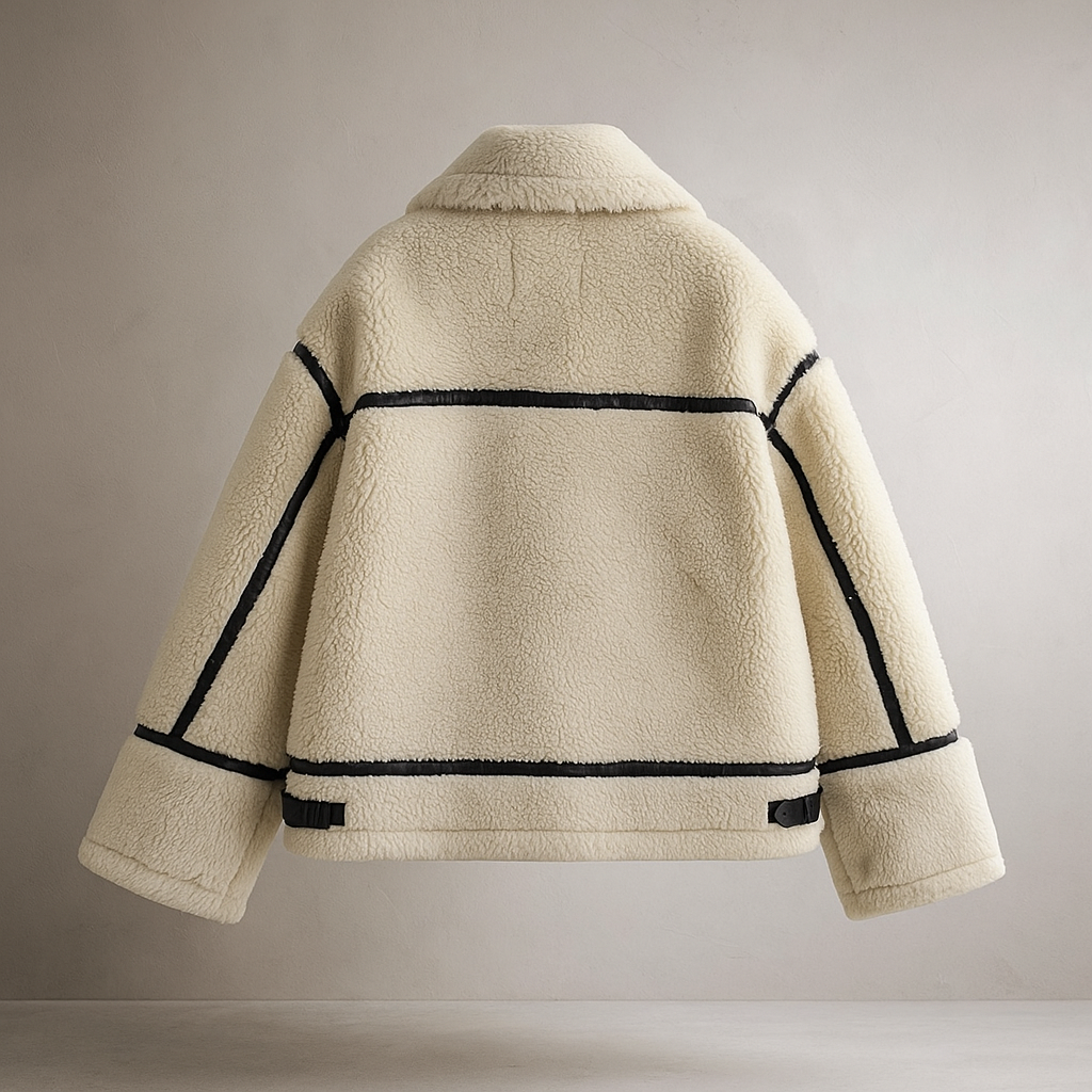 Damen Teddyjacke Sherpa Struktur Kontrastdetails – Warm und Vielseitig
