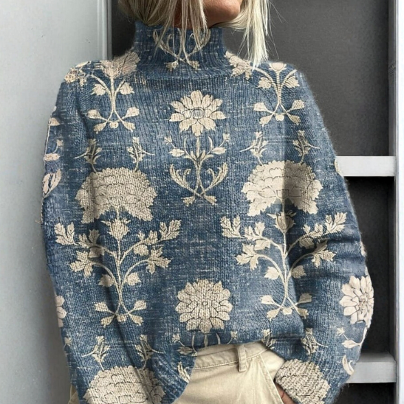 Women's Turtleneck Sweater Loose Fit Ribbed Cuffs