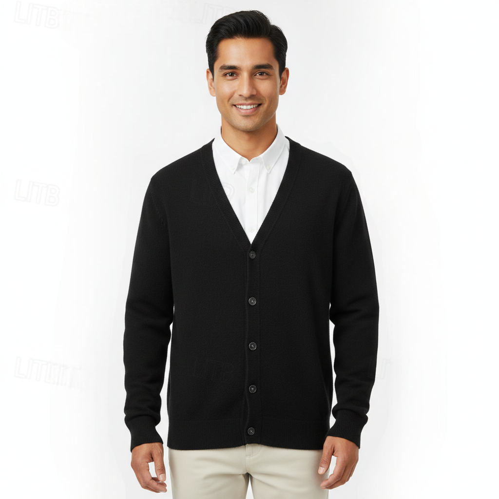 Vorderansicht eines Herren-Cardigans mit Regular Fit und V-Ausschnitt