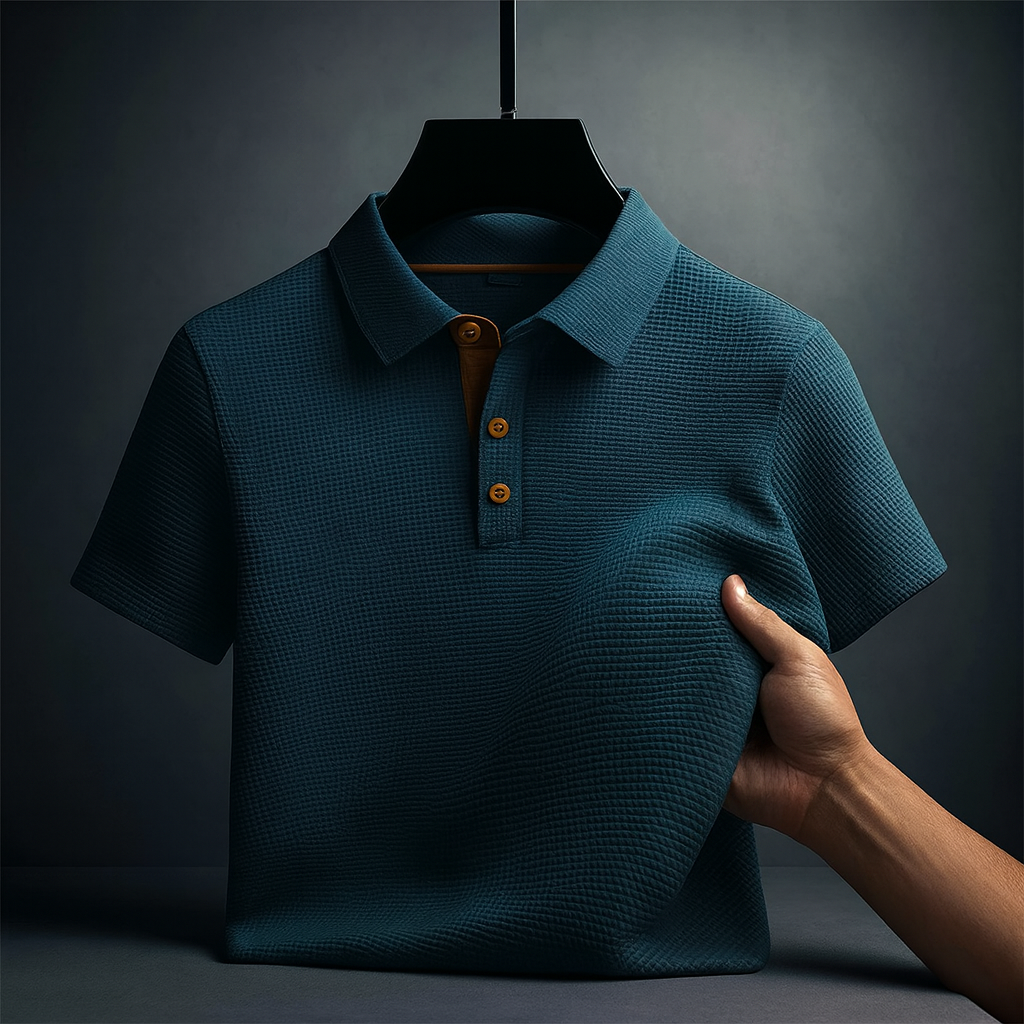 Men's Short-Sleeve Polo Shirt with Turn-Down Collar and Three-Button Placket – Stretch Fit