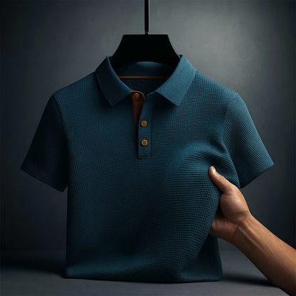 Men's Short-Sleeve Polo Shirt with Turn-Down Collar and Three-Button Placket – Stretch Fit