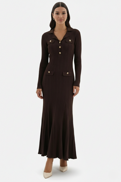Damen-Maxi-Strickkleid mit langen Ärmeln in der vollständigen Produktansicht