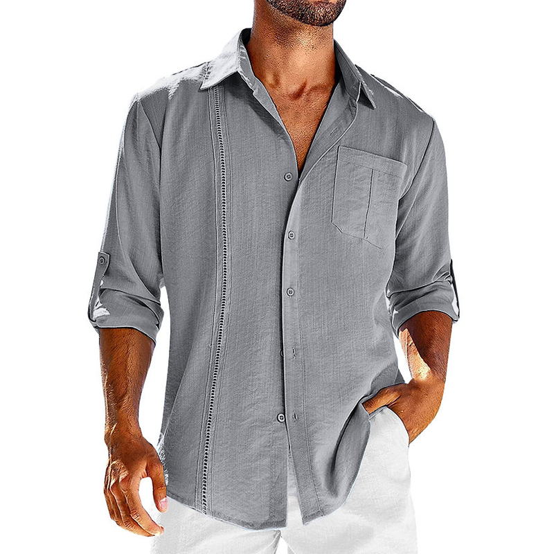 Men's Short-Sleeve Cuban Shirt with Button Placket and Classic Collar