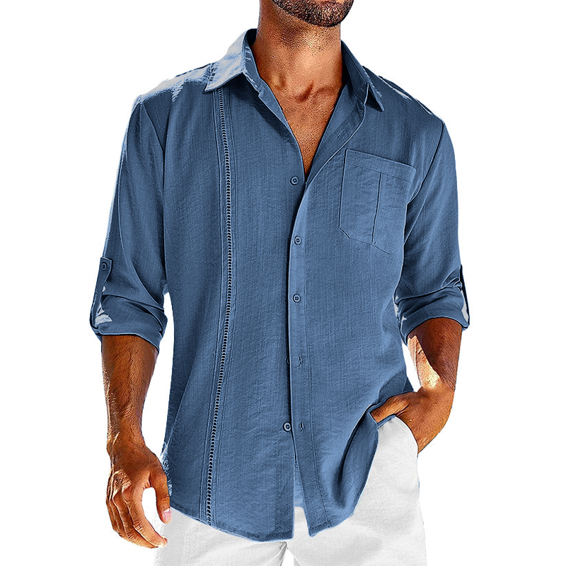 Men's Short-Sleeve Cuban Shirt with Button Placket and Classic Collar