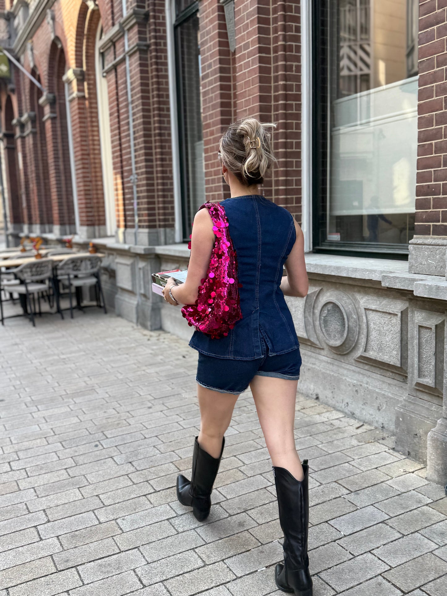 Zweiteiliges Damen Sommer Denim Set mit ärmelloser Weste und Shorts
