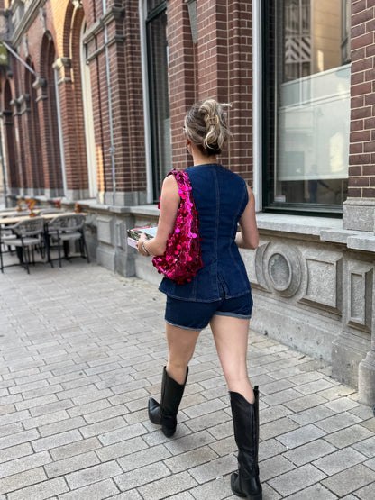 Zweiteiliges Damen Sommer Denim Set mit ärmelloser Weste und Shorts