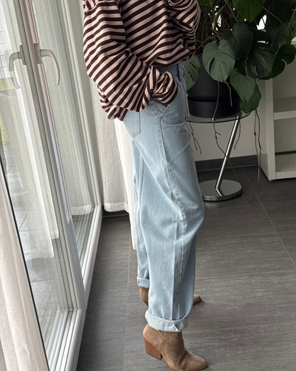 Damen Barrel Jeans mit weitem Bein, mittlerer Taille, Hellblau – Denim Style