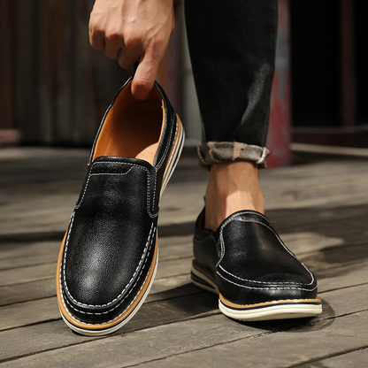 Men's Slip-On Loafer Hand-Sewn Elastic Inserts Flexible Sole
